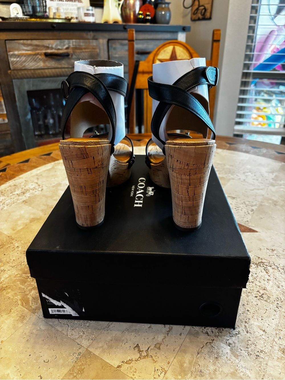 Coach Cork Platform Heels Sandals Black Leather Women’s Size 11 - Picture 4 of 7